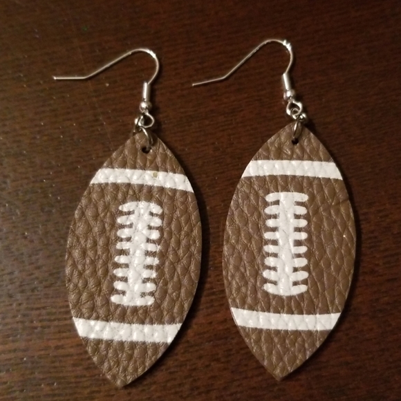 Football double sided drop leather earrings - Picture 2 of 2